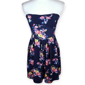 NAVY PINK FLORAL STRAPLESS DRESS SZ.S EUC